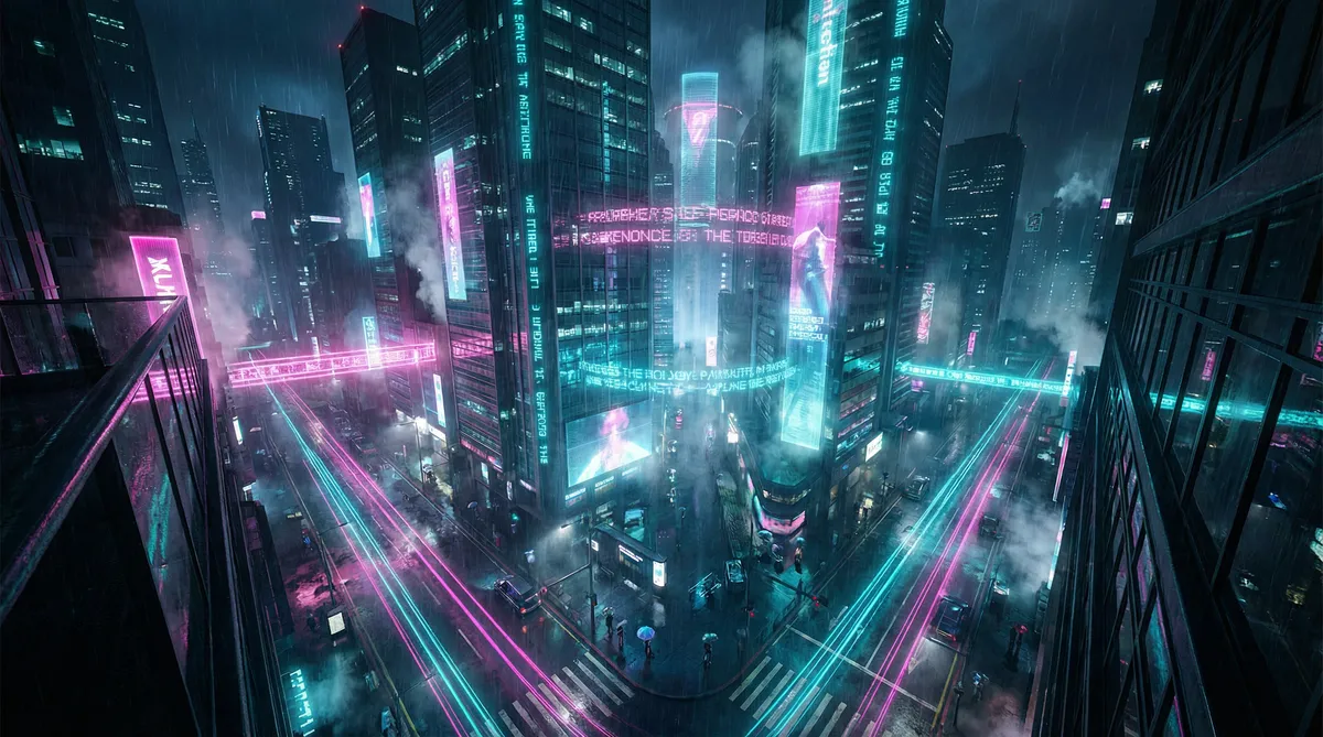 今夜天使降临电视剧 竖屏短剧平台首页背景 - 赛博朋克都市夜景